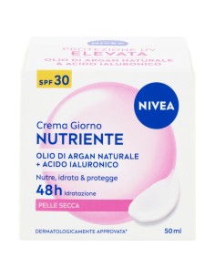 Nivea Crema Viso 50ml - Nutriente Pelli Secche + Acido Ialuronico - Spf 30